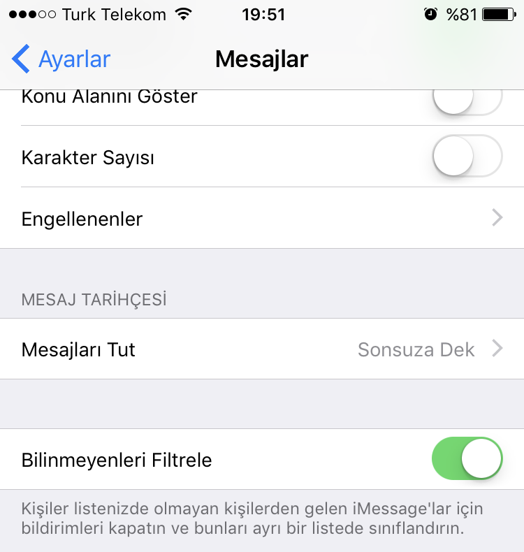 iMessage'da Spam Mesajları Engelleme